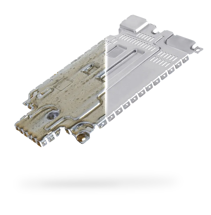 Vorher Nachher eines gereinigten Stanzteils